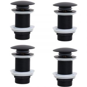 Bonde de Lavabo Sans Trop Plein, Bonde Clic Clac, Bonde Lavabo d'&eacute;vier en Laiton, Joint Bonde Lavabo, Bonde Baignoire, Noir,4 pi&egrave;ces