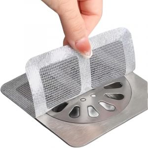 Tigrezy - Lot de 20 cache-siphons jetables de 10 x 10 cm, autocollants en maille pour salle de bain, buanderie, baignoire, cuisine, évier, pour poils