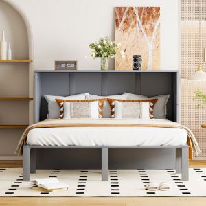 Lit armoire 140x200 cm, avec sommier à lattes, lit pliant mural, lit armoire vertical avec sommier à lattes, gris