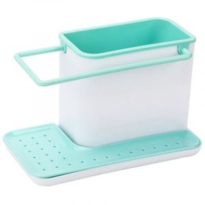 Rangement/organiseur d'&eacute;vier avec &eacute;gouttoir int&eacute;gr&eacute;, support pour &eacute;ponge, brosse, liquide vaisselle, et lavette, d&eacute;montable, taille normale,Bleu