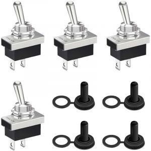 4 Interrupteur &agrave; Bascule, Interrupteur 12V Etanche 25A SPST Marche/Arr&ecirc;t 2 Positions avec Capuchon Imperm&eacute;able, pour Voiture, &Eacute;quipements