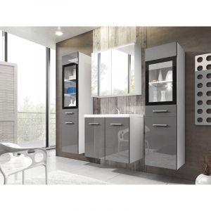 Bratex - Ensemble de meubles de salle de bain madrid ii, ensemble de meubles avec lavabo inclus, sans éclairage led, couleur blanc/gris brillant