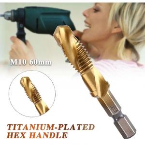 Jeu de 6 forets taraudeurs &agrave; tige hexagonale en acier rapide plaqu&eacute; titane (HSS), forets &agrave; visser, taraud composite M3 M4 M5 M6 M8 M10, outil &agrave; main