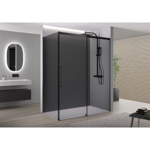 Cabine de douche d'angle 110x80x195cm (LxPxH) verre 8mm, 1 porte coulissante, Profil&eacute; noir mat - DX906 flex 110 cm, 80 cm - Bernstein