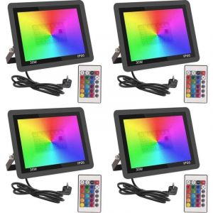 Projecteur LED ext&eacute;rieur RGB 30 W, projecteur LED couleur avec t&eacute;l&eacute;commande, 16 couleurs, 4 modes, &eacute;clairage mural ext&eacute;rieur &agrave; intensit&eacute; variable,