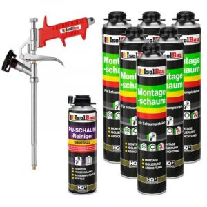 ENSEMBLE Mousse Pistolet 6 x 750 ml + 1 Pistolet &agrave; Mousse M&eacute;tallique + 1 Nettoyant Mousse Expansive