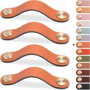 4pcs Poign&eacute;e Meuble Cuir, Bouton Porte Placard Poignee Cuir Bouton de Tiroir, Poignee de Meuble Vintage pour Armoires, Commode, Cuisine, Salle de