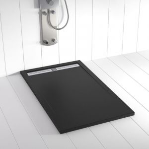 Receveur de douche Resine FLOW Noir - 80x130 cm - Grille + Valve OFFERTE