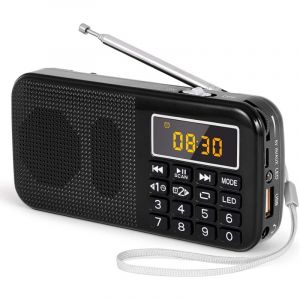 J-725 Radio Portable Rechargeable, Poste Radio FM avec Batterie Rechargeable 3000mAh, Petite Radio Portable Digital avec Horloge/Réveil et éClairage