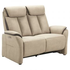 Canapé de relaxation électrique en nubuck Kondort-Beige-2 places fixe