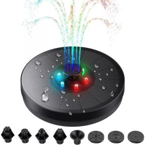 Vtizikl Pompe Solaire pour Fontaine avec lumi&egrave;res LED, Fontaine Solaire de 3W avec 7 Buses et Une Batterie de 900mAh, Pompe Solaire pour &eacute;tang,