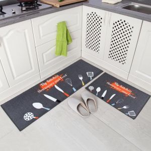 Dpzo - 2 Pi&egrave;ce Tapis Cuisine Antid&eacute;rapant Lavable en Machine Tapis de Bain Paillasson Tapis de Sol Cuisine (40x120+40x60cm, Cuisine Gris)