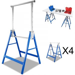 Tolletour - Lot de 2 Tréteaux pliables und télescopiques Hauteur réglable (80-130cm) Bleu