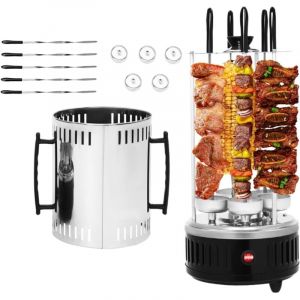 Barbecue électrique vertical en acier inoxydable, 1000 w, Gril à Kebab Electrique Vertical Pour maison et Commercial, Avec 5 brochettes, poignées et