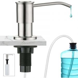 Distributeur de Savon Encastrable, Distributeur Savon Evier Cuisine Acier Inoxydable, Distributeur Savon Integre avec Bouteille 500ML et Ensemble de