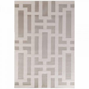 Tapis salon 200 x 280 cm motif g&eacute;om&eacute;trique, beige, &eacute;cru, structure tiss&eacute;e r&eacute;sistante et design graphique, pliable pour rangement, finition soign&eacute;e