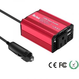 Convertisseur Onduleur M&eacute;tal 150W 12V 220V &agrave; 240V Chargeur Allume-Cigare Transformateur de Courant avec 1 Prise Prise europ&eacute;enne et 2 Ports USB pour