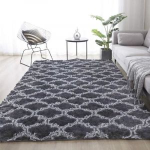 Basetbl - Tapis Salon Shaggy 160x230cm Gris avec Motif - Descente de lit Tapis Poils Longs Tapis Doux pour Salon Chambre gris et blanc gris