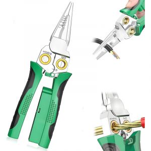 Pince &agrave; D&eacute;nuder Multifonction 8 en 1 avec Testeur de Tension, Pince de Coupe et D&eacute;nudage, Testeur AC/DC 12-250V pour Fils Sous Tension/Neutre, Outil