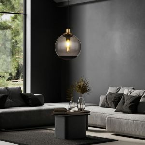 Lampe &agrave; suspension en verre lampe &agrave; suspension moderne en verre fum&eacute; noir, boule de verre en m&eacute;tal laiton r&eacute;tro, 1x douille E27, DxH 25x120cm