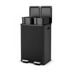 Poubelle Cuisine 2 x 30L, Poubelle Tri Selectif en Acier Inox, Anti-Empreinte, 2 Seaux Intérieurs en Plastique, Fermeture en Douceur, Casier pour