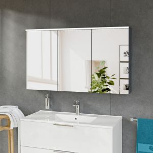 Bernstein - Armoire de toilette suspendue Anthracite mat 120x18x70cm (LxPxH) 2 portes miroir, &eacute;clairage led, tablettes en verre - solo Anthracite mat
