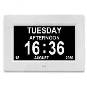 Horloge calendrier num&eacute;rique 7 pouces avec date et heure, horloge Alzheimer pour parents, rappel de m&eacute;dicaments pour grands-parents et enfants - Blanc