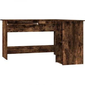 Bureau d'angle ch&ecirc;ne fum&eacute; 120x140x75 bois d'ing&eacute;nierie