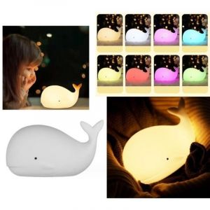 Veilleuse b&eacute;b&eacute;,lampe chevet en silicone &agrave; commande tactile,veilleuse rechargeable enfant forme baleine,pour voyage,camping,chambre
