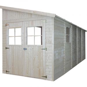 Timbela - M341 Abri de Jardin en Bois Naturel (sans paroi lat&eacute;rale)- Stockage ext&eacute;rieur avec fen&ecirc;tres- H244x216x513 cm/10 m2, hangar en bois naturel