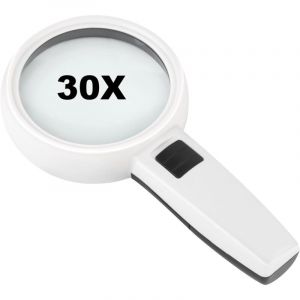 Loupe de Lecture, Loupe de Lecture 30X avec 3 LED Lumi&egrave;re, Loupe Lumineuse pour la Lecture, Loupe Grossissante &agrave; Main pour Lecture, Bijoux,