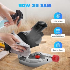 Mini scie radiale &agrave; m&eacute;taux 90 W 220 V &ndash; 6000 tr/min Scie &agrave; onglet de table pour m&eacute;tal, bois et aluminium, r&eacute;glable jusqu'&agrave; 45&deg; &ndash; Avec outil de