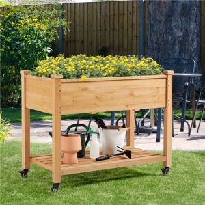 Yaheetech Carr&eacute; Potager &agrave; Plantes en Bois Carr&eacute; Potager sur Pieds avec Roulettes Lit de Jardin Sur&eacute;lev&eacute; Erconomique en bois pour Int&eacute;rieur Ext&eacute;rieur