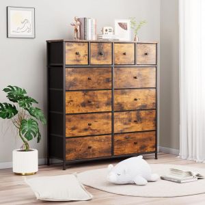 Tlgreen - Commode avec 12 Tiroirs en Tissu,Meuble de Rangement,Buffet,Armoire à tiroirs pour Salon,Chambre,Bureau,Marron