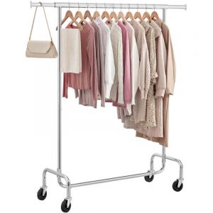 Portant &agrave; v&ecirc;tements charge max 130 kg t&eacute;lescopique r&eacute;glable avec roulettes m&egrave;tal chrom&eacute;