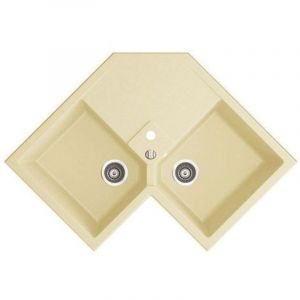Evier d'angle granit beige K&uuml;mbad VOZ 2 bacs