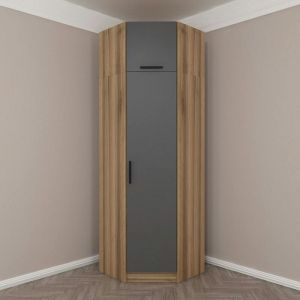 Armoire penderie d'angle 2 portes effet bois & gris BYRON