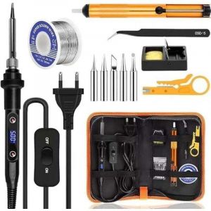 Kit de fer &agrave; souder avec &eacute;cran LCD 80W, plage de temp&eacute;rature r&eacute;glable de 180 &agrave; 520&deg;C, avec interrupteur, fil &agrave; souder de 50 g, 5 pointes de soudage,