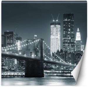 Papier peint mural, Pont de Brooklyn la nuit New York noir et blanc - 150x150