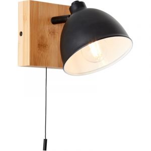 Applique Celia noir mat/bambou métal/bambou interrupteur à tirette 1x D45, E14, 28 w, Convient pour lampe à poser (non incluse) - Brilliant