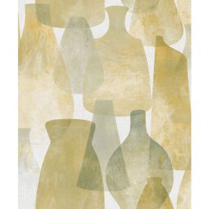 Sanders&sanders - papier peint poterie jaune ocre et vert olive gris&eacute;