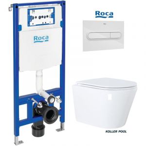 Duplo one pack Bati-Support réservoir encastrable et plaque PL1 blanc br avec wc suspendu Vortex orion blanc 51,5 cm par kp - Roca