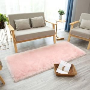 Ersandy - Tapis Faux en Peau de Mouton,Imitation Toison Moquette Fluffy Soft Longhair D&eacute;coratif Coussin de Chaise Canap&eacute; Natte (Rose Tendre, 60x90cm)