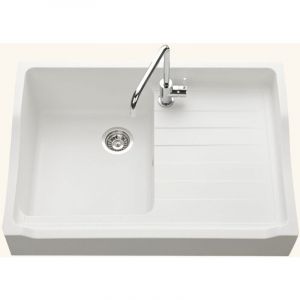 &Eacute;vier timbre d'office granit blanc cass&eacute; mat K&uuml;mbad TAMARIN 1 bac 1 &eacute;gouttoir