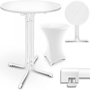 tillvex Table de bar gastro pliante &Oslash;60 cm blanche Table de bistrot enti&egrave;rement mont&eacute;e Table ronde pliante - Table de f&ecirc;te r&eacute;sistante aux intemp&eacute;ries