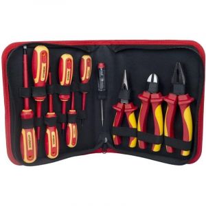 Coffret d'outils VDE 59415 (10 pi&egrave;ces, outil d'&eacute;lectricien, tournevis, pince universelle, pince coupante lat&eacute;rale, pince &agrave; bec effil&eacute;, certifi&eacute;
