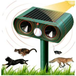 Répulsif à ultrasons pour chat - Répulsif solaire pour animaux - Répulsif à ultrasons - Étanche - Avec détecteur de mouvement et flash - Répulsif