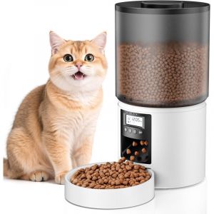 Distributeur Croquettes Chat Automatique 4L Distributeur Croquettes Cha, Fonction Vocale 10s, 6 Repas par Jour, Minuterie Programmable Distributeur
