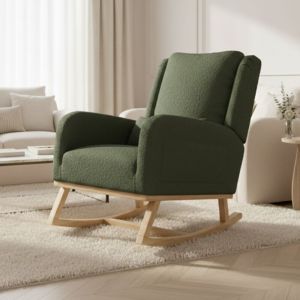 Fauteuil &agrave; bascule, fauteuil rocking chair scandinave avec accoudoirs et poches lat&eacute;rales, pieds en bois massif, tissu Sherpa, fauteuil allaitement,