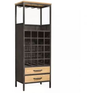 Meuble de bar en teck recycl&eacute; et m&eacute;tal gris fonc&eacute; effet vieilli - loft